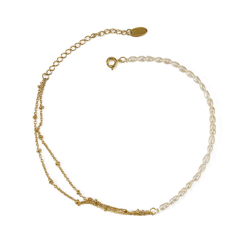 Duo Bead Fresh Water Pearl Anklet- Real Pearl Dainty