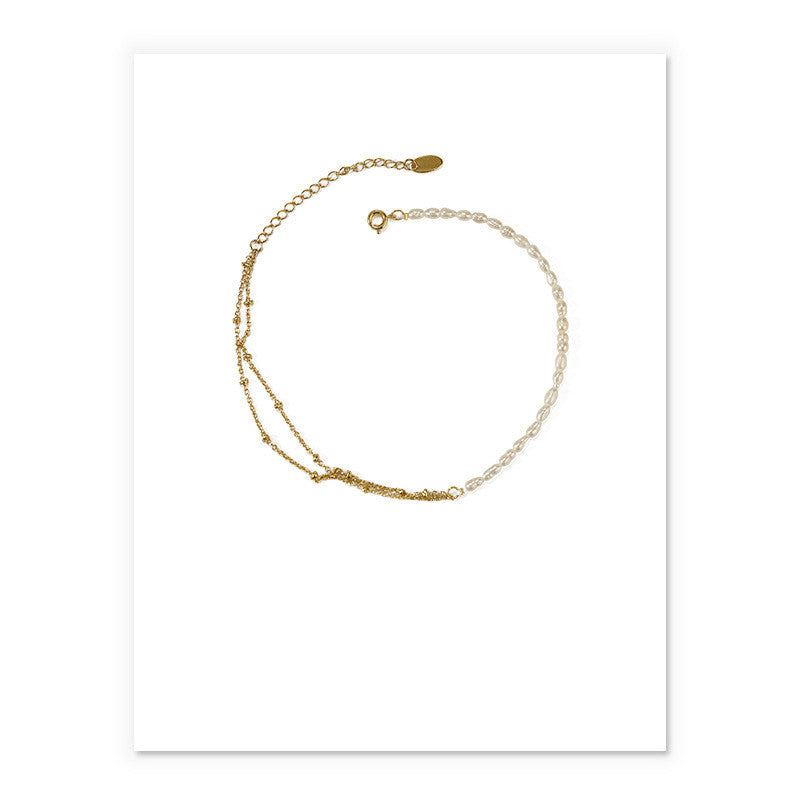 Duo Bead Fresh Water Pearl Anklet- Real Pearl Dainty