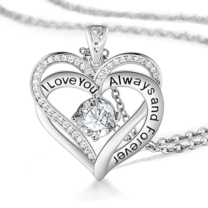 Forever Love Crystal Heart Pendant Necklace - Jewelry GIft for Your Loved One