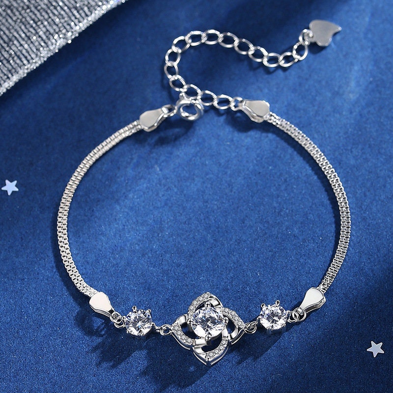 Silver Four-leaf Clover New Bracelet for Women/Valentines Gift, Anniversary,Sister gift,Daughter, Mother's day gift, Gifts for her