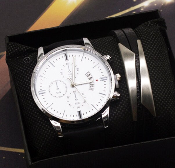 Men's Wrist Watch Set Quartz Vintage/ 1 year anniversary gift for boyfriend/father of the groom gift from son/50th birthday gift for men