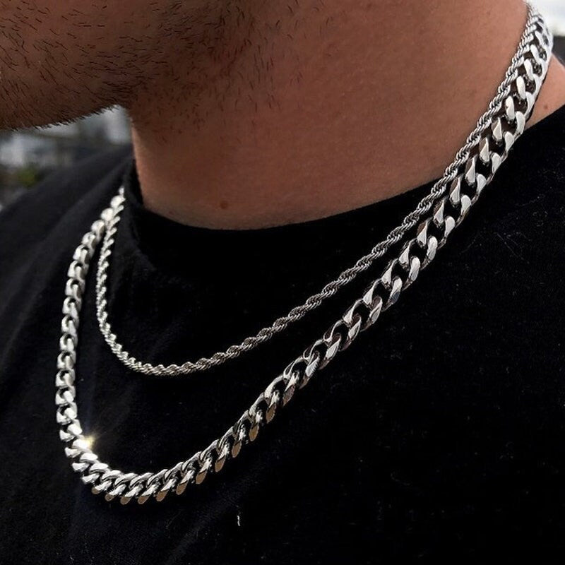 Stainless Steel Fashion Cube Rope Chain Men Necklace Valentines Gift for him, Anniversary Gift, one year anniversary gifts for boyfriend