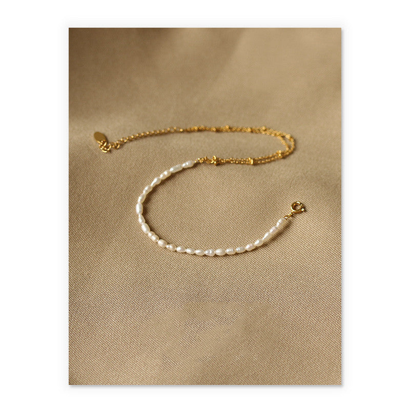 Duo Bead Fresh Water Pearl Anklet- Real Pearl Dainty